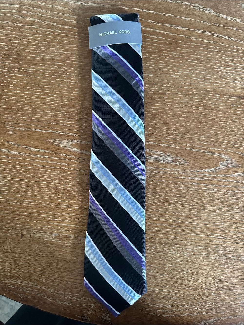 Men’s Michael Kors Black Tie - Gray, White, Blue, and Purple Stripes - NWT